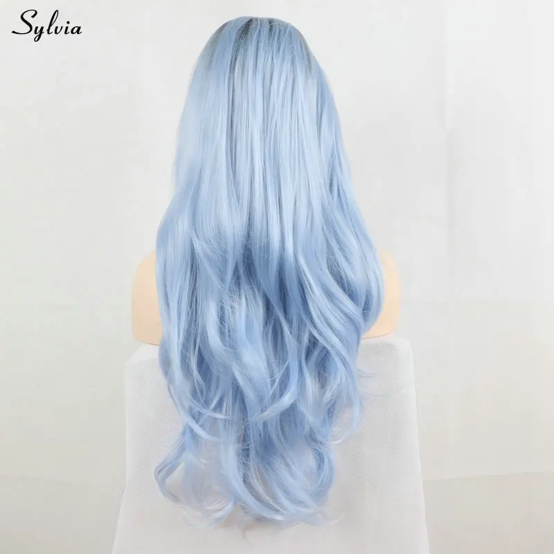 Two Tone Long Ombre Pastel Blue Dark Roots  (1)