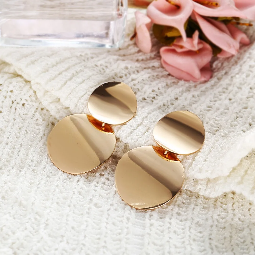 10 Punk Double Circle Metal Round Coin Disc Dangle Earrings For Women Gold Silver Jewelry Simple Geometric Drop Dangle Earrings