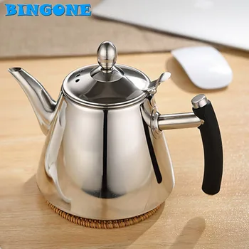 

BINGONE Brand New 1.2L Stainless Steel Tea Pot 16cm x 13cm 14oz Coffee Pot New Design with Silicone Hand Heat Resistant -TF