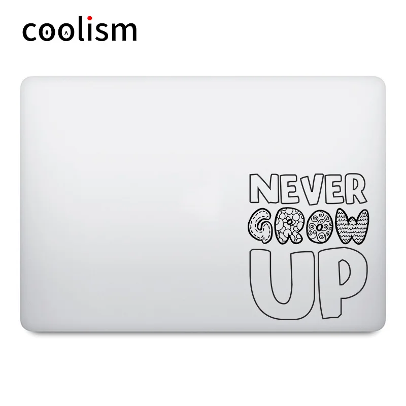 Наклейка для ноутбука Never Grow Up Quote Fun Macbook Pro Air Retina 11 12 13 14 15 дюймов ручная работа Mac