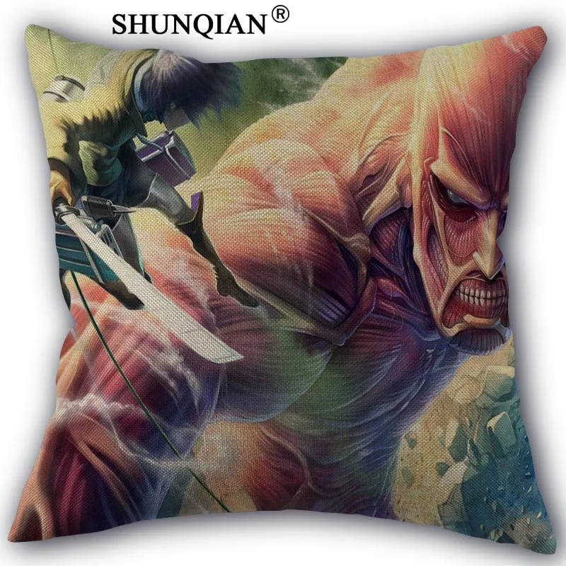 

attack on titan Pillow Cover Custom Cotton Linen Decorative Pillows Covers Case For Textiles Chair 45x45cm one side A1017