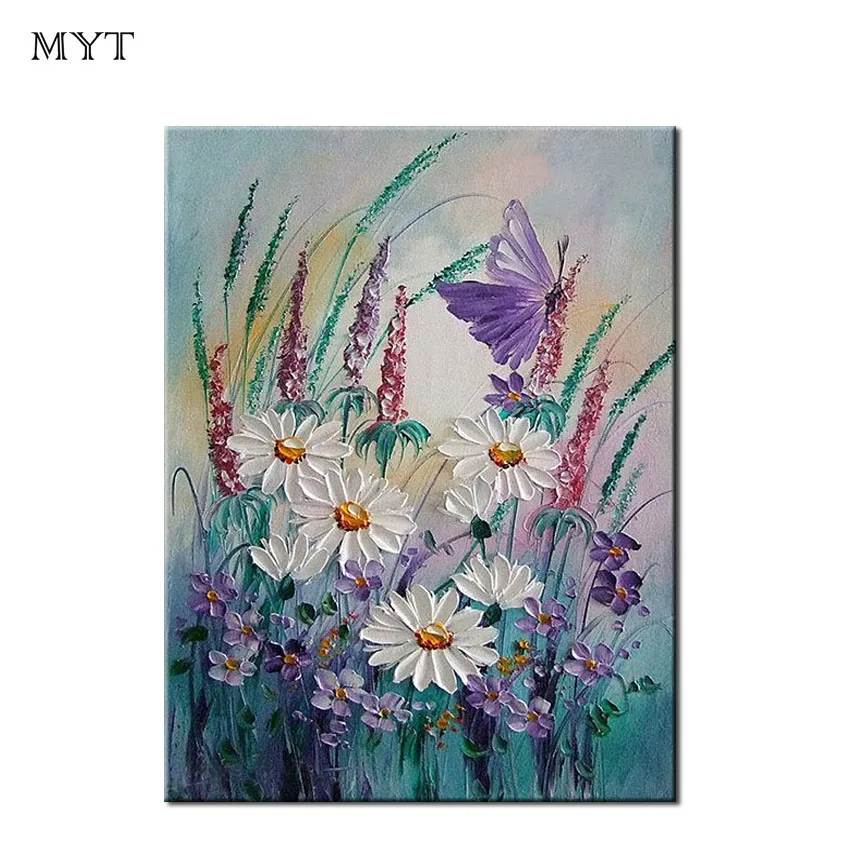 

Modern Hand Painted Oil Painting On Canvas Beautiful little white chrysanthemum view for Living Room Wall art Pictures no Framed