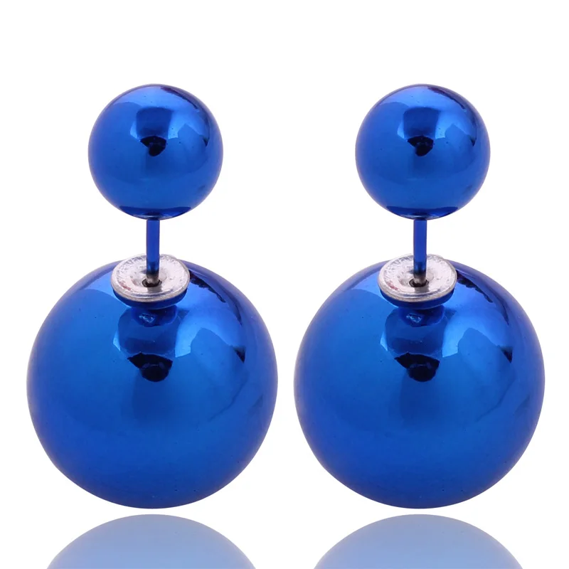 

11 Colors Classic Cheapest Double Side Earrings Multi Colors Big Acrylic Trendy Double Ball PearlStud Earrings For Women Jewelry