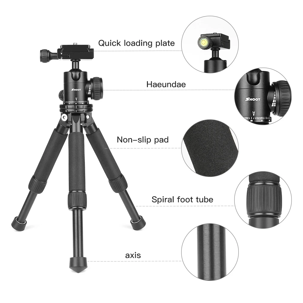 Мини алюминиевый Портативный штатив для камеры, регулируемый стабильный настольный штатив для GoPro 8 7, Canon, Nikon, sony, подставка с шаровой головкой