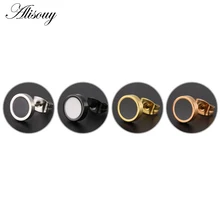 Alisouy, 4 цвета, 316L, титановая сталь, капли, масло, серьги-гвоздики, Круглые, серебряные, кнопки, черный центр, подарок для мужчин, трендовые аксессуары