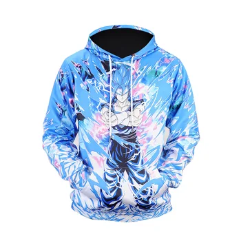 

2017 Waidx Super Saiyan Blue God Goku 3D Print Sweatshirts Hoody Elastic Front Pocket Outerwear Unisex Animat Coat Autumn Winter