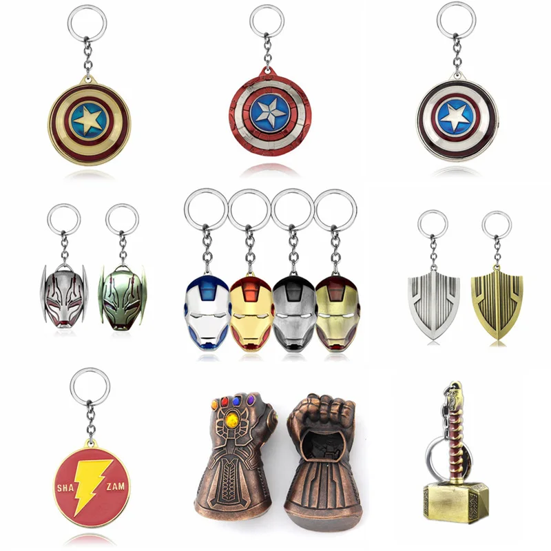 

Marvel Keychain Avengers Loki Thor Hammer Pendant Captain America Key Chain Thanos Infinity Glove Gauntlet Weapons Keyring Movie