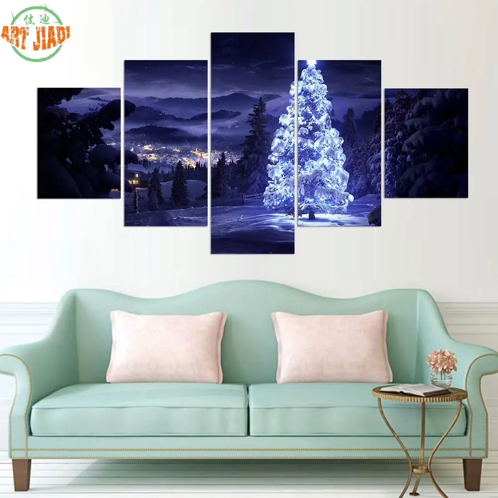 New 4 5 Pieces/sets Canvas Art Canvas Paintings Christmas Aesthetic Moving LED Tree Decorations ...