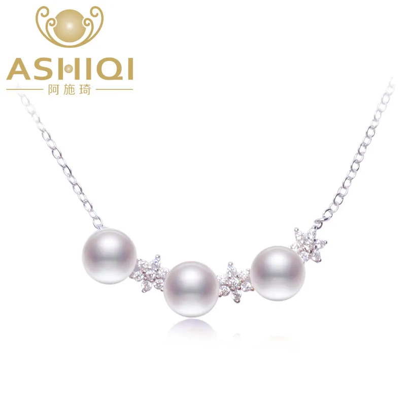 

ASHIQI Real Natural freshwater pearl necklace 925 sterling silver stars pendant necklace jewelry for women