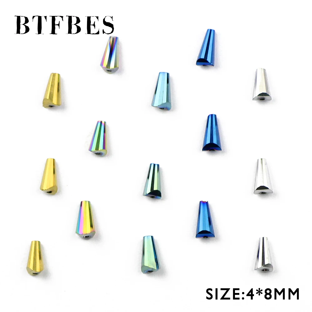 

BTFBES Conical Austrian crystal Spacer beads 4*8mm 70pcs Tower Shape Plating Color Loose Beads For Jewelry Bangle Accessories DY