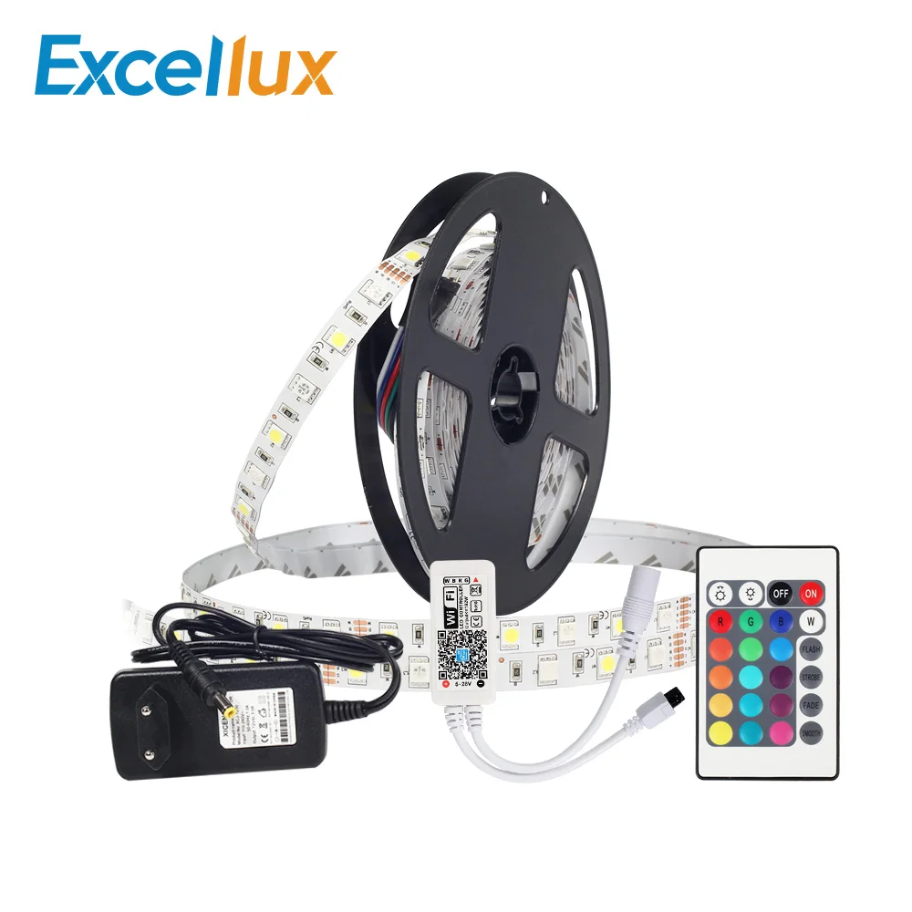 buy SET RGBW IP20 IP65 waterproof led strip 5m roll 300leds 220V to 12V 3A EU US plug power supply +24KEY MINI WIFI RGBW LED control