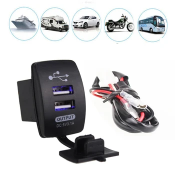 

USB Car Charger Led Cigarette Lighter Square Socket Charger Power Adapter 2 USB Splitter 3100mA 12V Waterproof Red Blue Gree