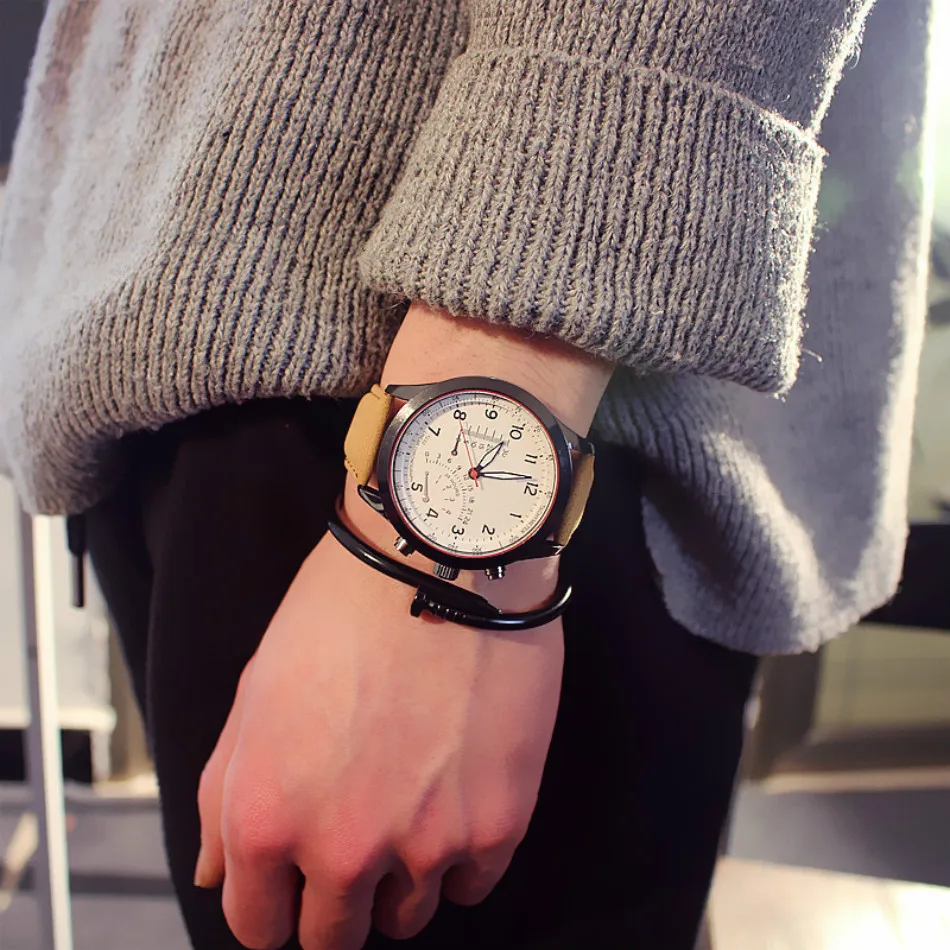Quartz Pu Strap Military Watch Tide Male Outdoor Sports Large Dial Decorative Fashion Student Wristwatch Male Clock Gift for Man