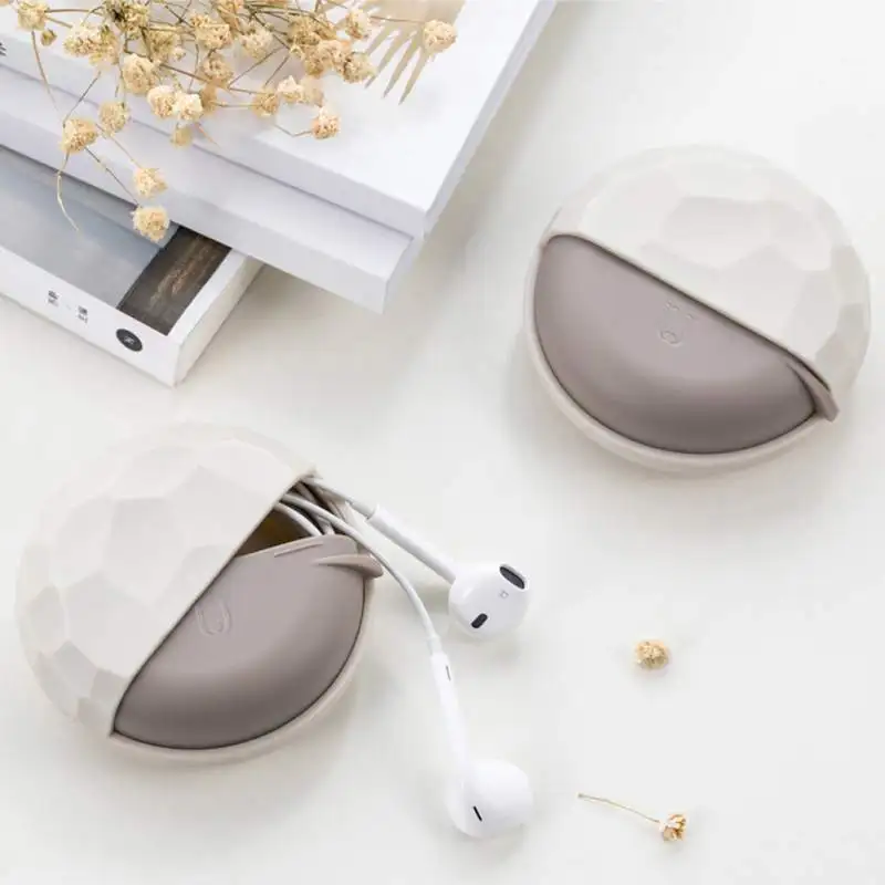 

Round Earphone Wire Organizer Box Data Line Cables Storage Case Plastic Container Coin Headphone Protect with Rotating Cover