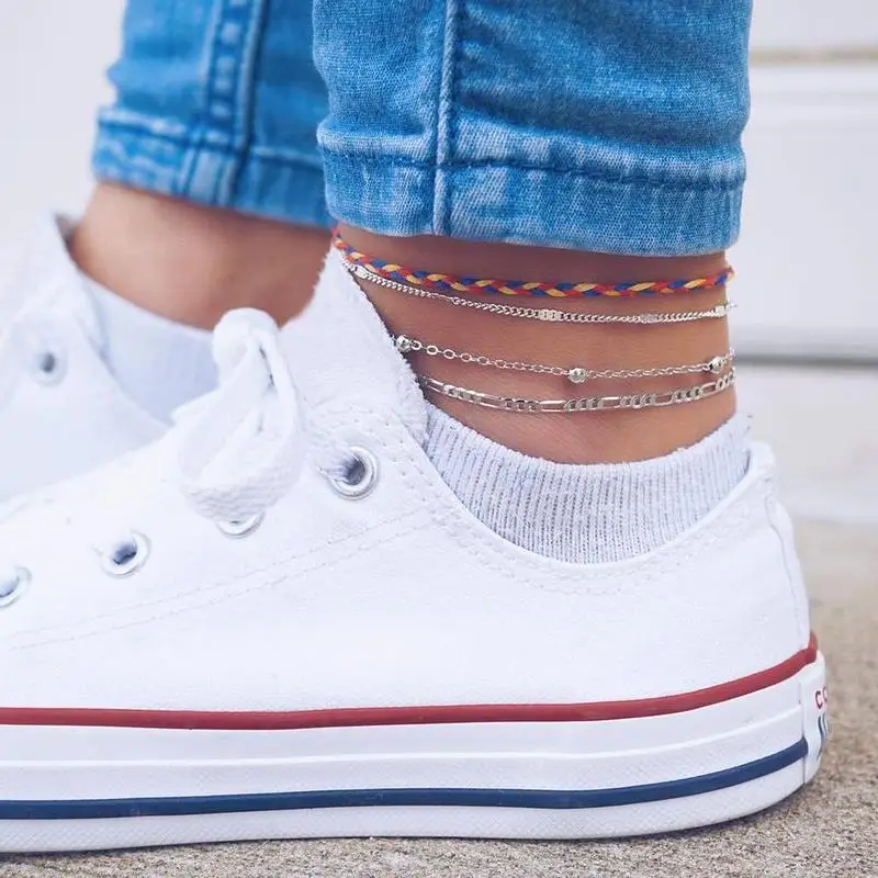 

2019 Weave Rope Foot Chain Multi-layer Vintage Chain Alloy Beads Chain Anklets For Women Jewelry Accessories