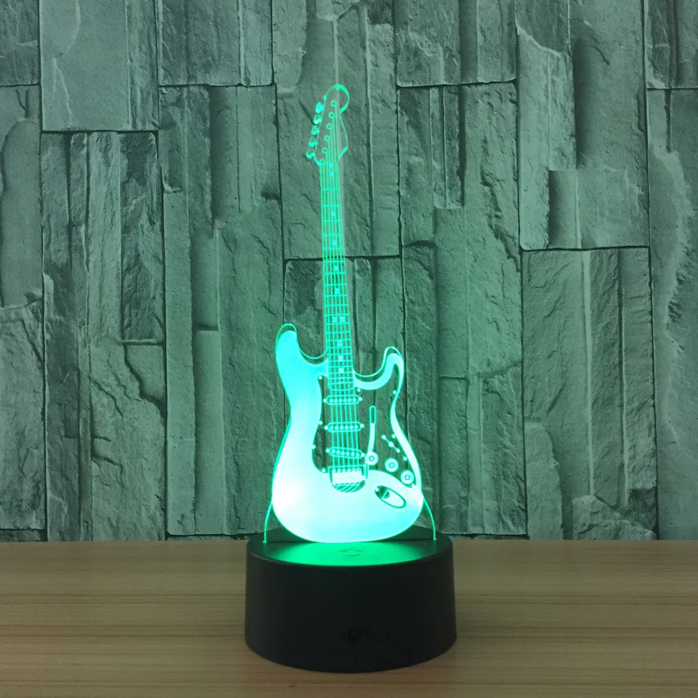  Creative 3D Light Electric Guitar Model Illusion 3D Lamp LED 7 Color Changing USB Touch Sensor Desk