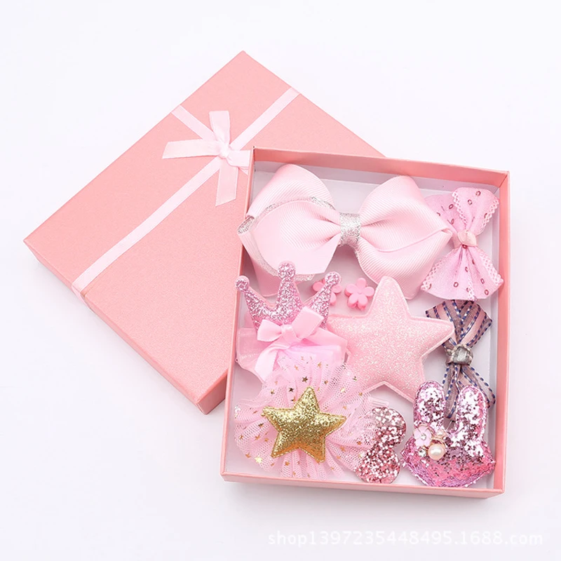BalleenShiny 10 шт. повязка с бантом комплект Детские заколки для волос для девочек Принцесса Корона модные детские аксессуары для волос - Цвет: Розовый