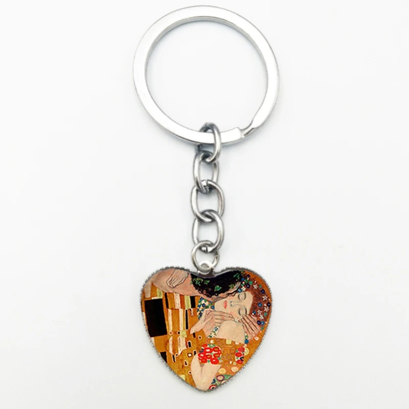 

Retro Klimt The Kiss Heart Shape Key Chains Van Gogh Starry Night Oil Painting Art Pendant Keyring Keychain Gifts For Lover