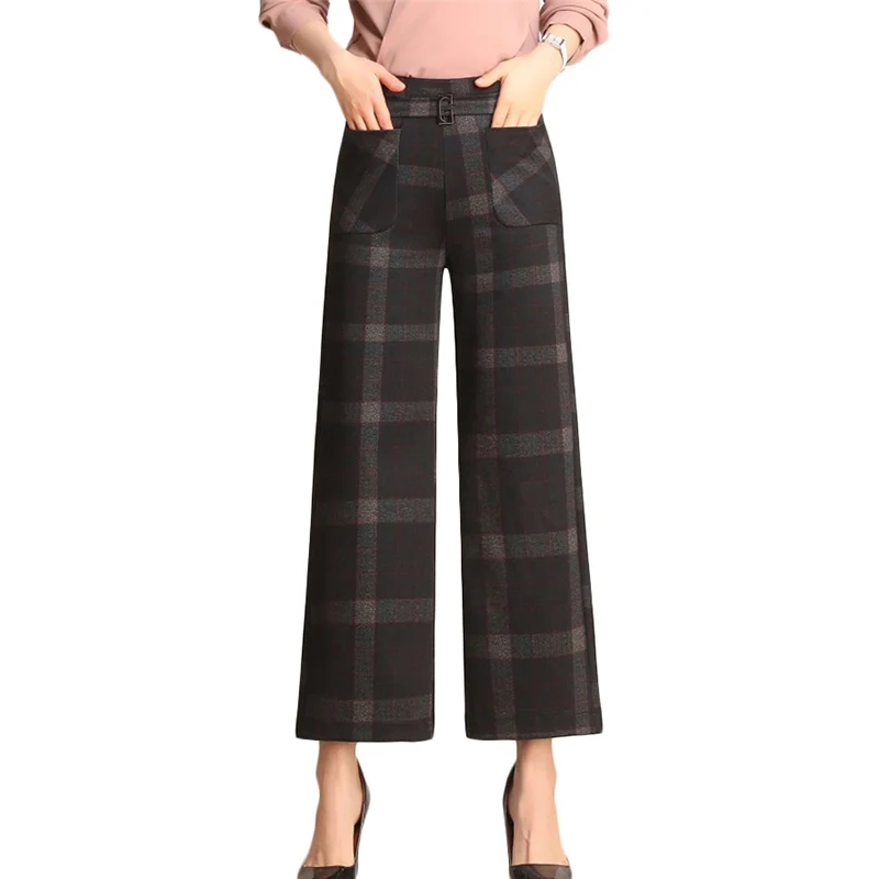 Wide leg Pants Female Spring Autumn High waist Straight Pants Thin Nine Pants Plus size Women's Stripe Casual Trousers 5XL F303