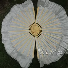 Белый, 1 пара 30 см бамбук+ 10 см китайский танец Шелковый веер(флаттер), 2 слоя настоящий цветастый шелк