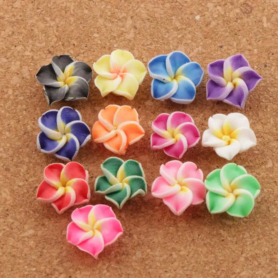 

12mm Colorful Polymer Clay Plumeria Flower Charm Beads Egg Flowers Lily Flower Jewelry Findings L3103 18pcs/lot