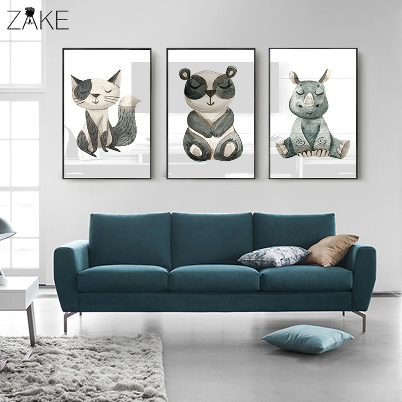

Kawaii Wall Art Canvas Nursery Poster Print Cartoon Panda Fox Owl Painting Nordic Kids Decoration Picture Baby Living Room Decor
