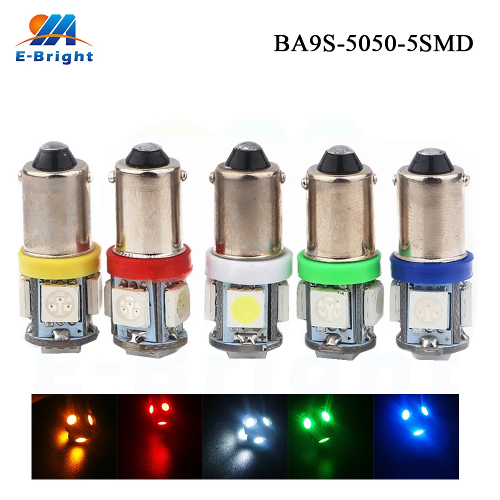

10pcs White, Blue, Yellow, Red, Green Car Bulbs BA9S Led 12V Car LED 5050 5SMD LED Interior Bulbs Reading Light Car Light Sourse