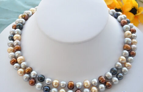 

ddh003188 33" 9mm coffee gray black round freshwater cultured pearl necklace
