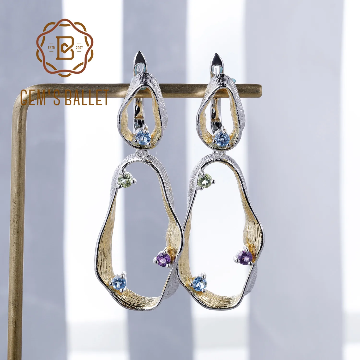 

GEM'S BALLET 925 Sterling Silver Handmade Twist Drop Earrings Natural Topaz Peridot Amethyst Gemstone Earrings for Women Jewelry