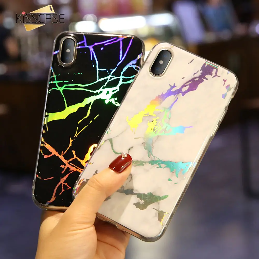 KISSCASE Marble Case For iPhone 7 8 Plus Coque Luxury Laser IMD Soft X XR XS Max 5s 6s Se Back Covers Capinhas |