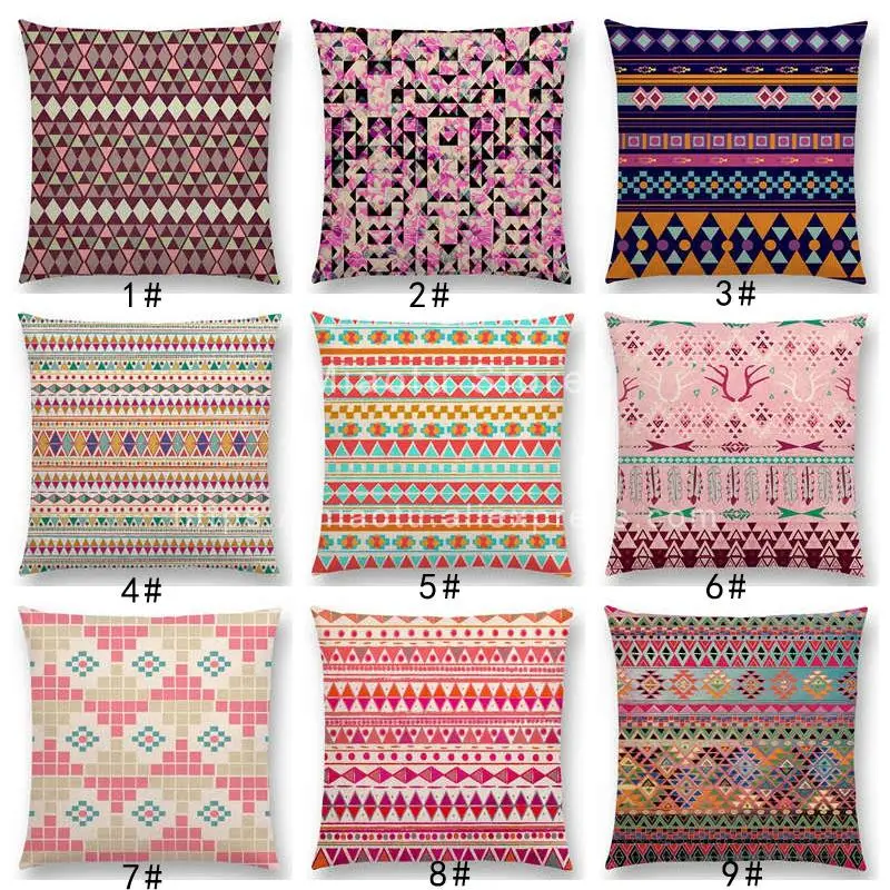 

New Colourful Tribal Retro Prints Pillow Case Small Pieces Floral Decorative Pattern Geometric Stripe Rainbow Cushion Cover