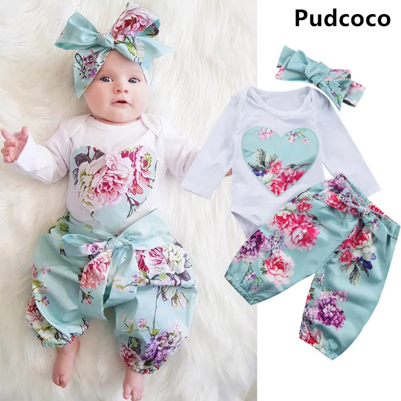 

2019 Autumn Warm Sweaters Newborn Kid Baby Girl Clothes Set Floral Clothes Jumpsuit Girl Bodysuit Pants Outfit Set Age 0-24M