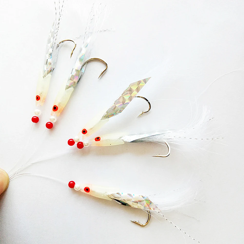 

5 Pcs/lot Artificial Mackerel Feathers Bass Fishing Lures Sea Fishing Hook Barbed Hook