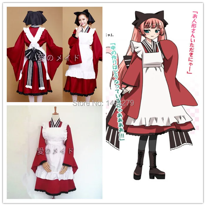 

Free Shipping Gugure! Kokkuri-san Tama Cosplay Costume Uniform Clothes Lolita Anime Maid Dress+Apron+Bowknot+Collar+Hairdress