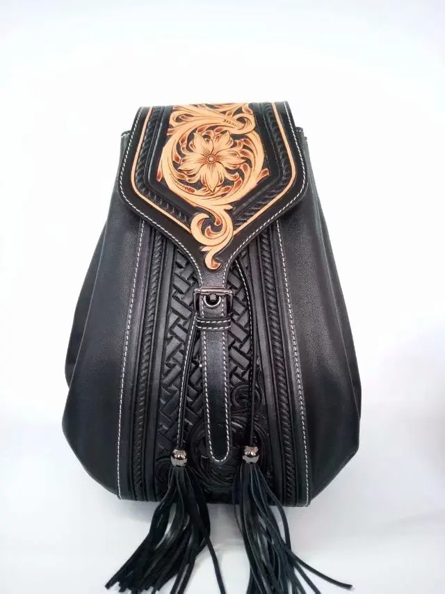 SUWERER женский рюкзак из натуральной кожи, роскошная дизайнерская сумка ручной работы, женский рюкзак, модная качественная женская сумка из воловьей кожи - Цвет: Black A