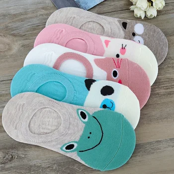 

1 Pair Candy Color Women Socks Small Animal Cartoon Pattern Boat Sock for Summer Breathable Casual Girls Funny Fashion