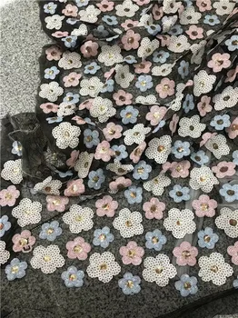 

African 3D Sequins Lace Fabric 2019 High Quality Lace French Sequence Tulle Lace Nigerian Lace Fabrics For Wedding