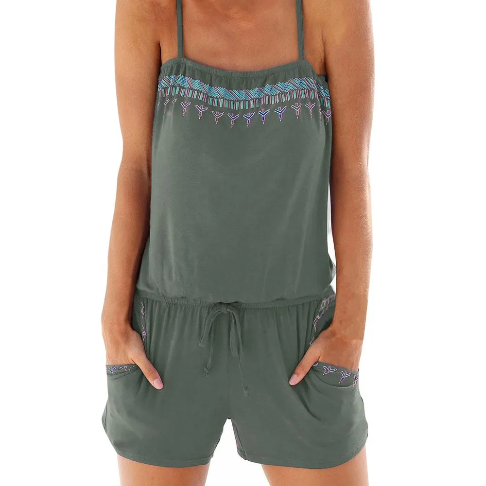 

Free Ostrich Womens Printed Holiday Casual Mini Playsuit Ladies Jumpsuit Summer Beach Rompers womens jumpsuit D0635