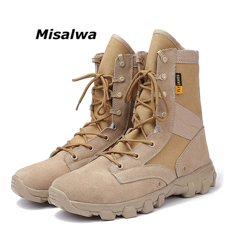 

Misalwa Men's Military Tactical Boots Leather High Top Urban Composite Desert Combat Boats Men Lightweight Safty Shoes Army Boot