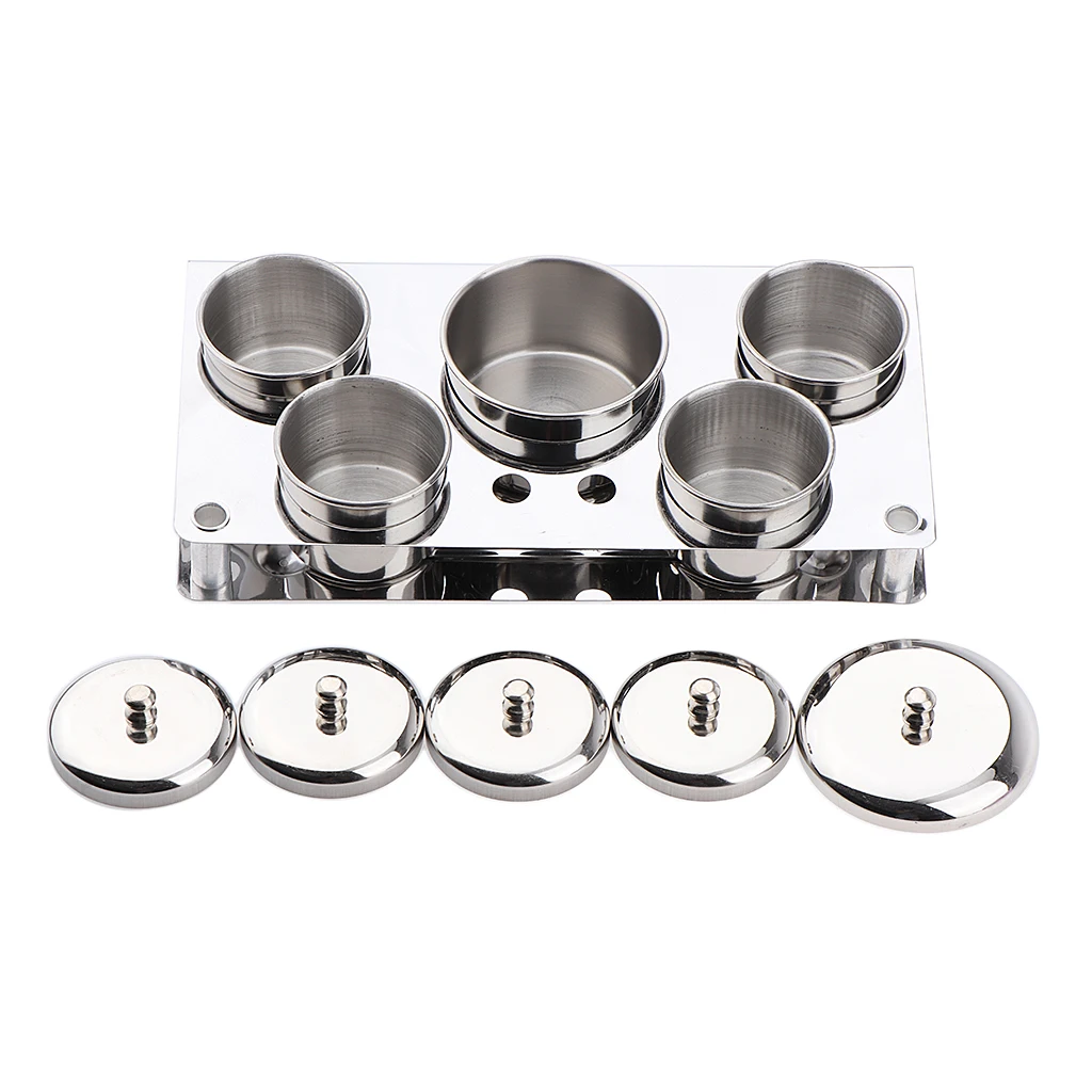 Unbreakable Durable Stainless Steel 5 Cups Sterilizing Disinfecting Sanitizing Jar Salon Barber Tools Germicide Containers