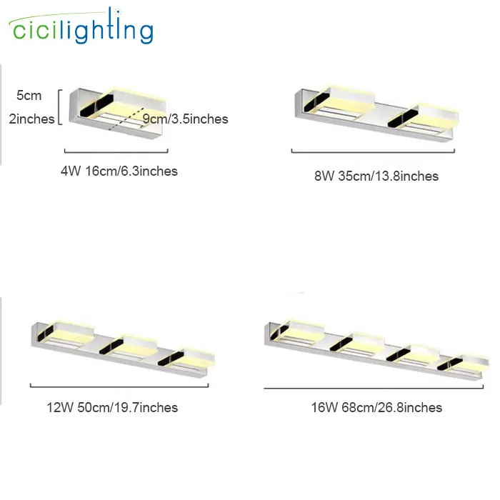 Современный L16cm 35 см 50 см 68 см длинный светодиодный зеркальный светильник современный косметический акриловый настенный светильник для ванной комнаты водонепроницаемый туалетный светильник