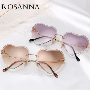 

ROSANNA Cut Love Heart Shape Sunglasses 2019 Rimless Frame Tint Clear Lens Fashion Pink Purple Brown Shades Lady Vintage Eyewear