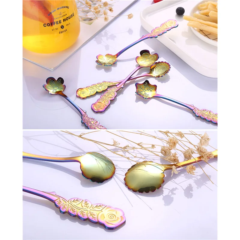 

High 1 Pcs Stainless Steel Flower Spoon Coffee Tea Spoon Ice Cream Dessert Cake Spoons UEJ