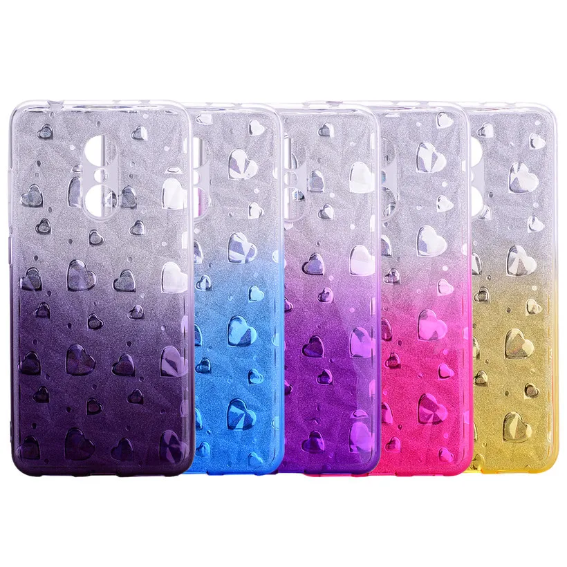 HEMASOLY Case For Xiaomi Redmi 5 Glitter Silicone Diamond Rhombus Bling Love Heart Gradient Cover |