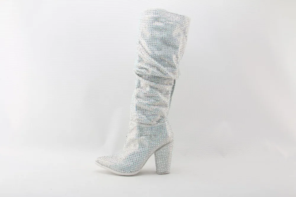 Gemstone Embellished Knee High Boot Moraima Snc Luxury Crystal Embellished Women Knee High Boots Sexy Cone