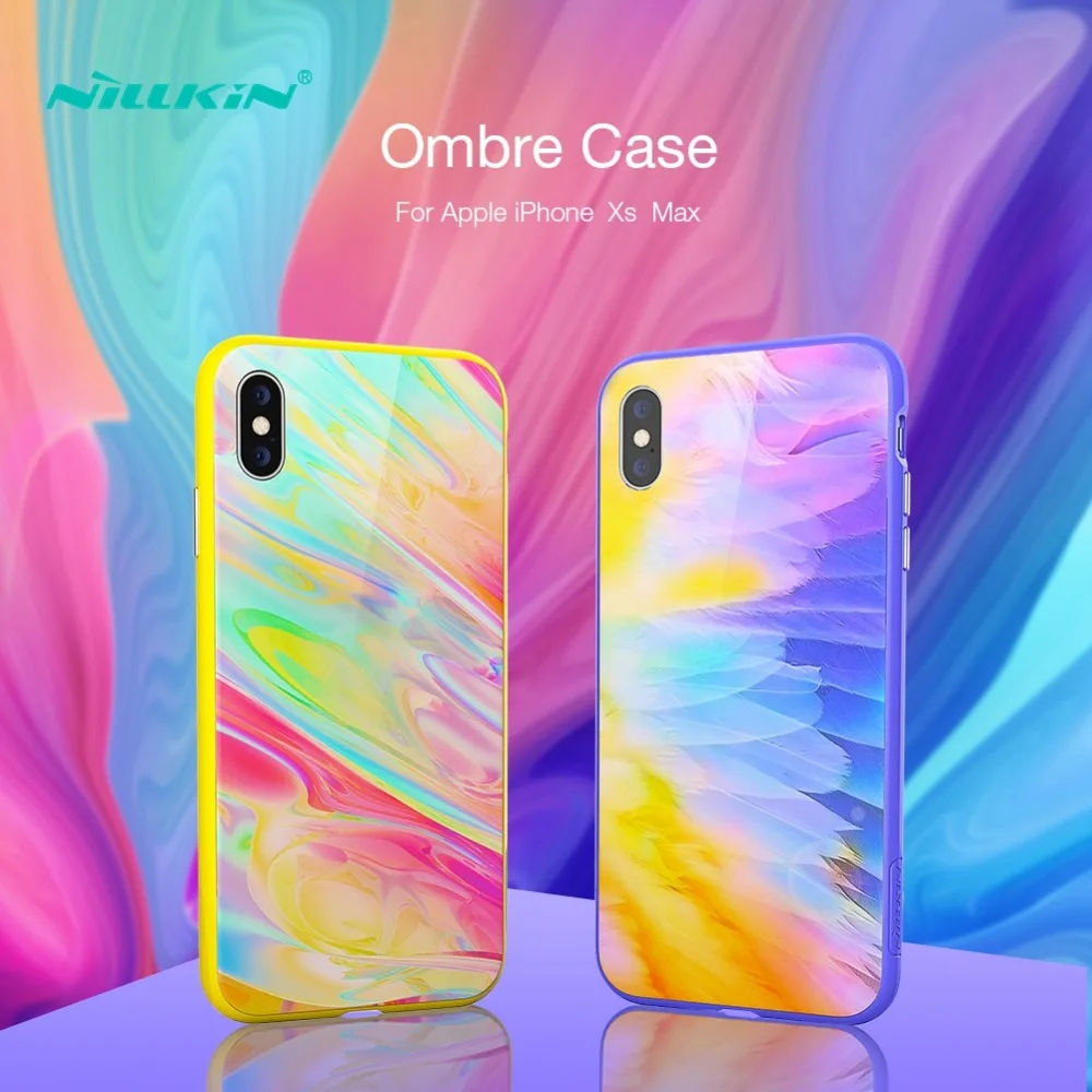 Nillkin for iPhone XS Max Case Luxury Cover Tempered Glass + PC Shadow Ombre Phone For Back Shockproof |