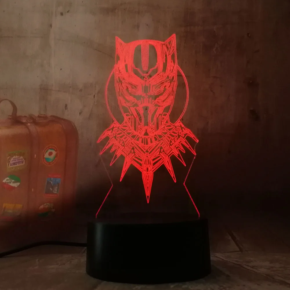 Мстители Marvel Черная пантера голова Герой 3D светодиодный Ночник светильник RGB 7
