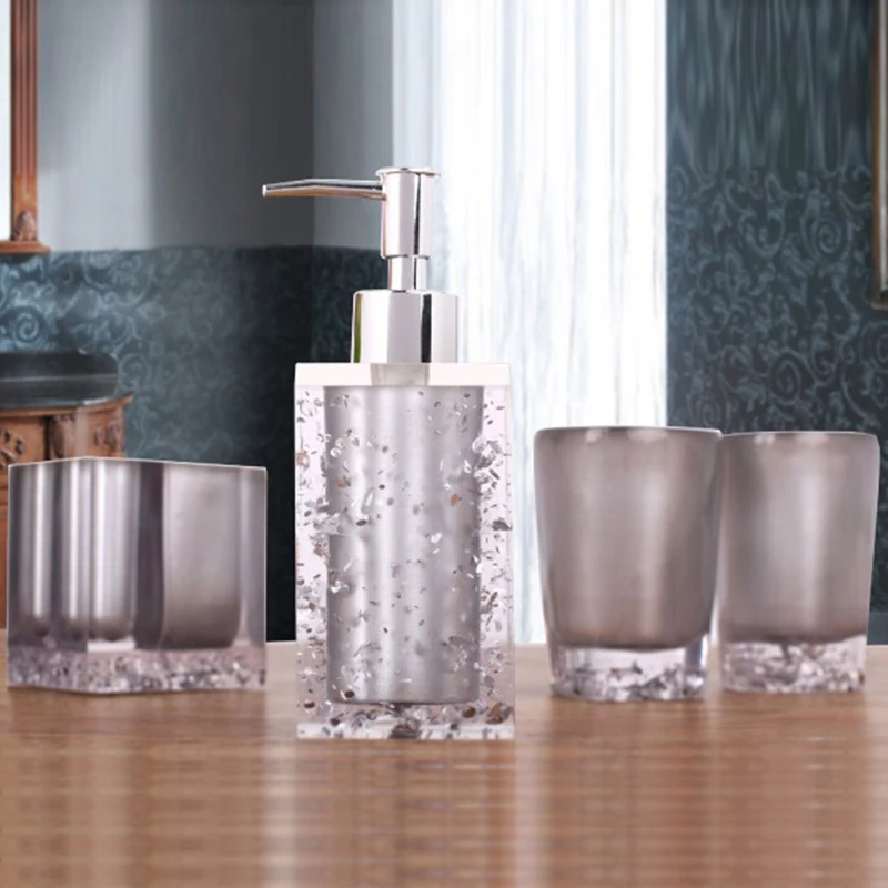 

Fashion Hight-quality Resin Bathroom Five Pieces Set Sanitary Ware Kit Toothbrush Holder Lotion Bottle Bathroom Wash set Gift