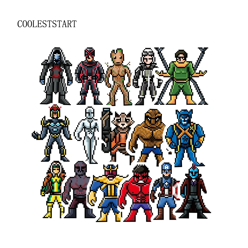 

64Pcs/Lot Cartoon MARVEL Super Hero DC Pixel Waterproof Stickers For Laptop Laptop Skateboard Luggage Decal Toy Sticker