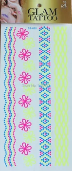 

2015 Latest Fluorescent Yellow temporary Sticker tattoos for girl,Fluorescence Bracelet tattoo sticker wholesale 100pcs.